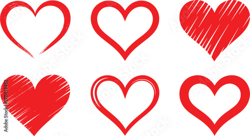 Heart in various styles love symbol white