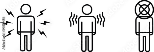 Human body pain discomfort and stress icons set with vibration and headache symbols isolated