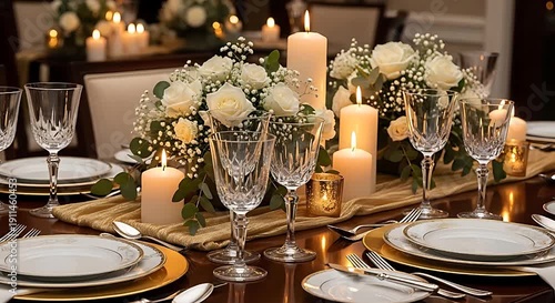 Elegant Wedding Table Setting with Candles and Glassware