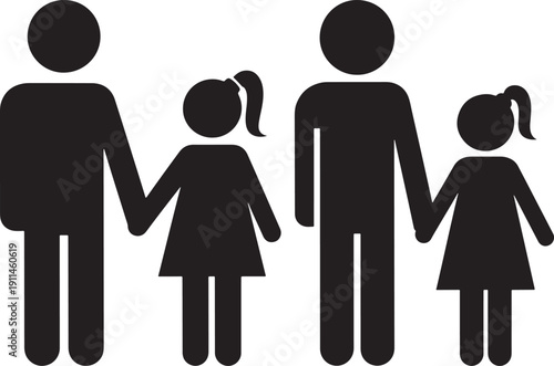 Iconic Black and White Stick Figures of Father and Daughter Holding Hands Vector Illustration Representing Family Bonds
