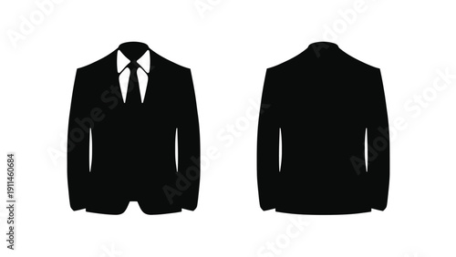 Suit jacket vector silhouette with tie and back view