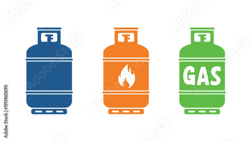 Gas cylinder vector icons in different colors and designs