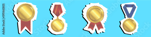 Set medal editable halftone scrapbook element vector for vintage honors. Ideal for retro certificates, artistic journals, and pop-art designs. Symbolizes classic distinction, awards, and nostalgia.