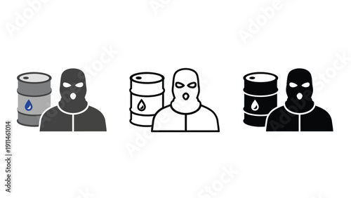Gas mask vector icons with oil barrels in different colors