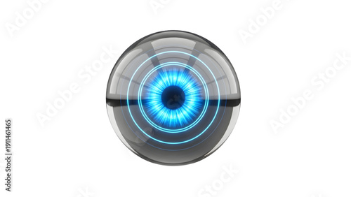Futuristic AI Cybernetic Eye with Glowing Blue Iris and Digital Sensor