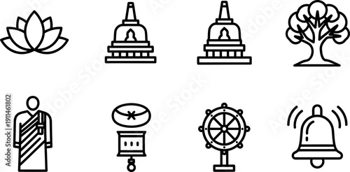 Buddhist Icons for Parinirvana Day vector illustration