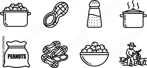 National Boiled Peanuts Day icon set with food and farming
