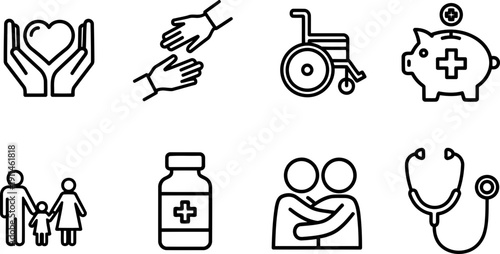National Caregivers Day healthcare and support icons
