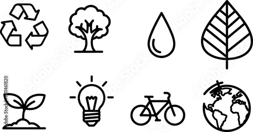 National Green Week sustainability icon set with recycling, nature and eco-friendly symbols
