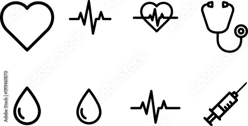 American Heart Month healthcare icons set