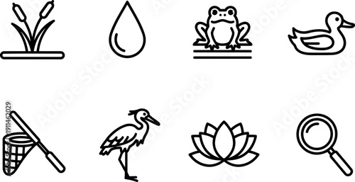 World Wetlands Day illustration with conservation icons in black and white