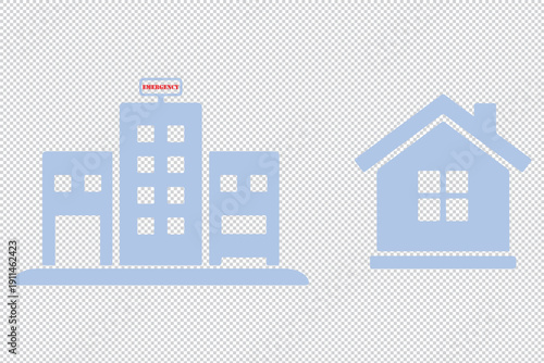 Real estate building icon set, showing house villa home office apartment complex condo plaza and modern residential commercial architecture symbols