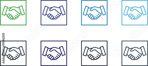 Handshake partnership icons set in colored square frames representing agreement trust and business cooperation concepts