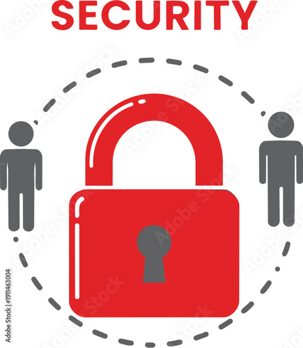 Security concept with red padlock and two people icons