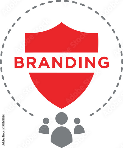 Branding concept with shield and people icons in a circle