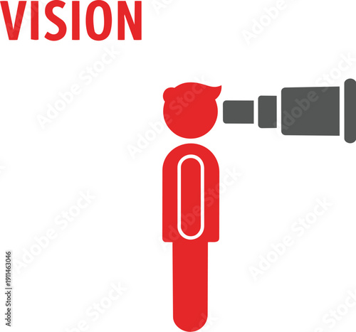 Red person being examined by a magnifying glass for vision