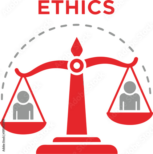 Red scale icon with people and ethics concept