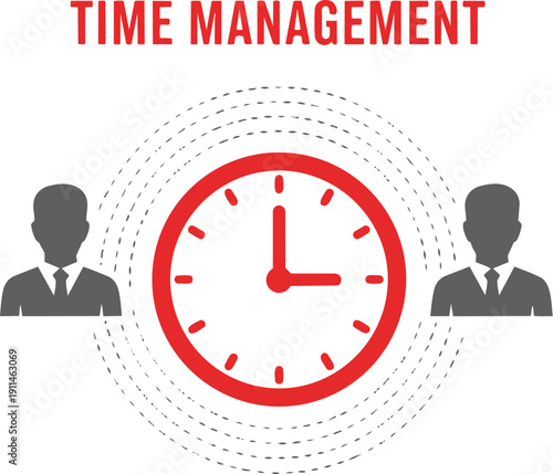 Time management concept with clock and business people