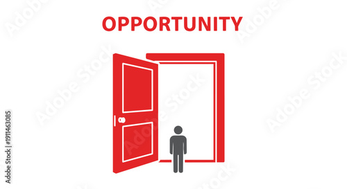 A person standing in front of an open red door with opportunity