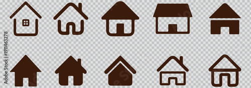 Real estate building icon set, showing house villa home office apartment complex condo plaza and modern residential commercial architecture symbols