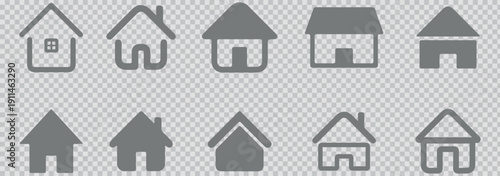 Real estate building icon set, showing house villa home office apartment complex condo plaza and modern residential commercial architecture symbols