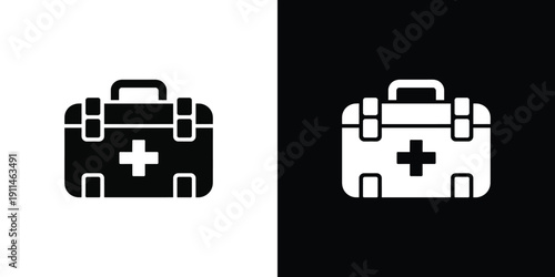 Black and white first aid kit on contrasting backgrounds 1