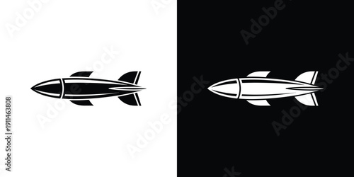 Black and white rocket on contrasting backgrounds space