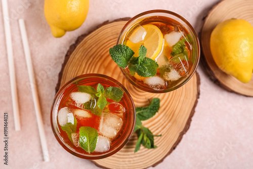 Glasses of fresh iced tea o...