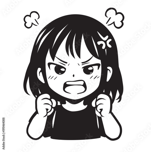 Wściekła dziewczyna anime twarz wektorowa