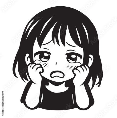 Smutna dziewczyna anime twarz wektorowa