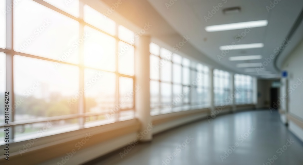 Obraz premium Serene Hospital Corridor with Soft Sunlight, Ultra Soft Focus, and Calm Ambience in Daylight