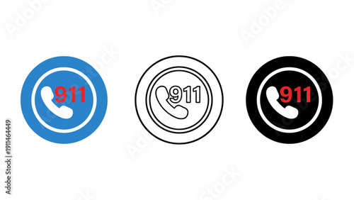 911 emergency icons set for quick access and safety
