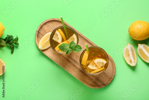 Glasses of lemon ice tea wi...