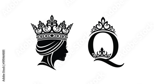 Elegant crown and letter q design in black a striking silhouette