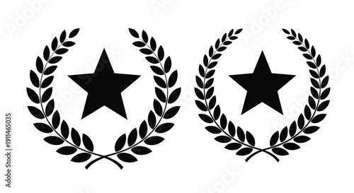 Two laurel wreaths framing stars a bold graphic silhouette