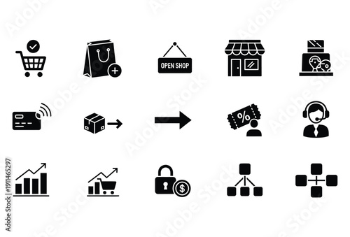 10+ Business Ecommerce Icons Set Glyph Vector Pack