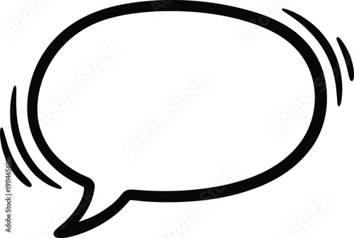A black and white illustration of a speech bubble on a for communication and dialogue