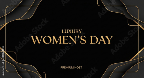 Luxury women's day celebration with gold text on black background