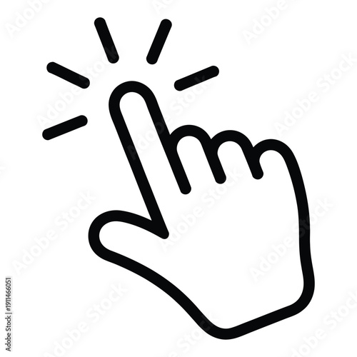 A stylized graphic of a finger tapping on a touch screen interface with a light effect.