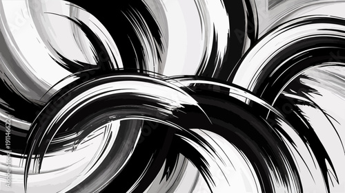 An abstract composition features swirling dynamic brushstrokes in stark black and white creating a sense of movement and energetic flow high quality professional detailed modern elegant
