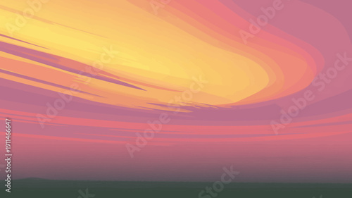 An abstract digital painting depicts a vibrant sunset with sweeping curved bands of orange yellow and pink hues high quality professional detailed modern elegant stylish clean