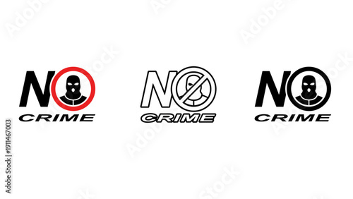 Crime icons set with no crime symbols and illustrations