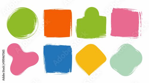 A collection of vibrant textured shapes in various colors are displayed against a clean white background showcasing artistic brushstrokes high quality professional detailed modern elegant stylish