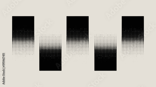 A minimalist composition features three vertical rectangles with a halftone gradient transitioning from solid black to white high quality professional detailed modern elegant stylish clean crisp