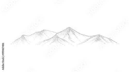 A minimalist depiction showcases a range of jagged mountain peaks rendered in a dotted monochrome style against a plain white background high quality professional detailed modern