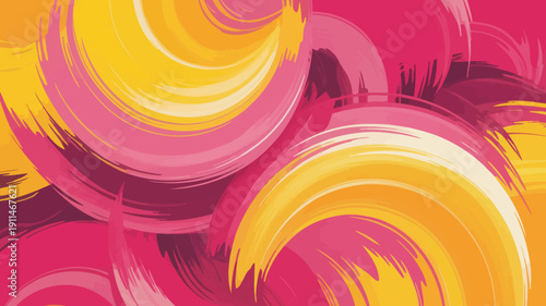 An abstract artwork features swirling brushstrokes of vibrant pink and golden yellow creating a dynamic and energetic visual composition high quality professional detailed modern elegant stylish