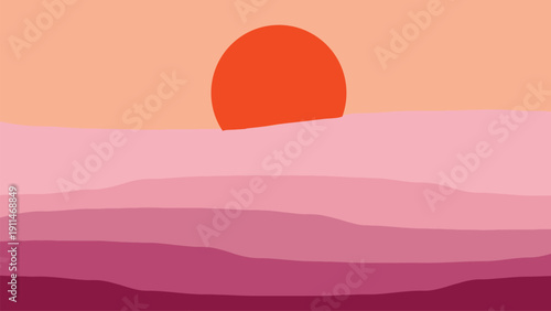 Mountain range landscape with pink and white hues illustration