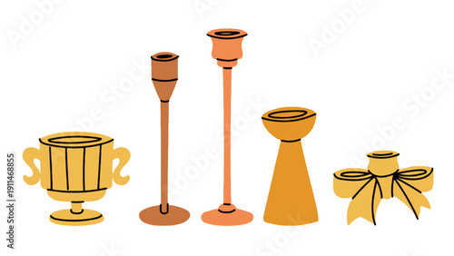 Candle holders in various shapes and designs as vector illustration