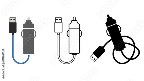Car charger vector icons in different styles and colors