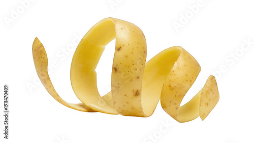 Potato Peel Curled in Minimalist Style with Soft Natural Lighting on White Background for Culinary Use